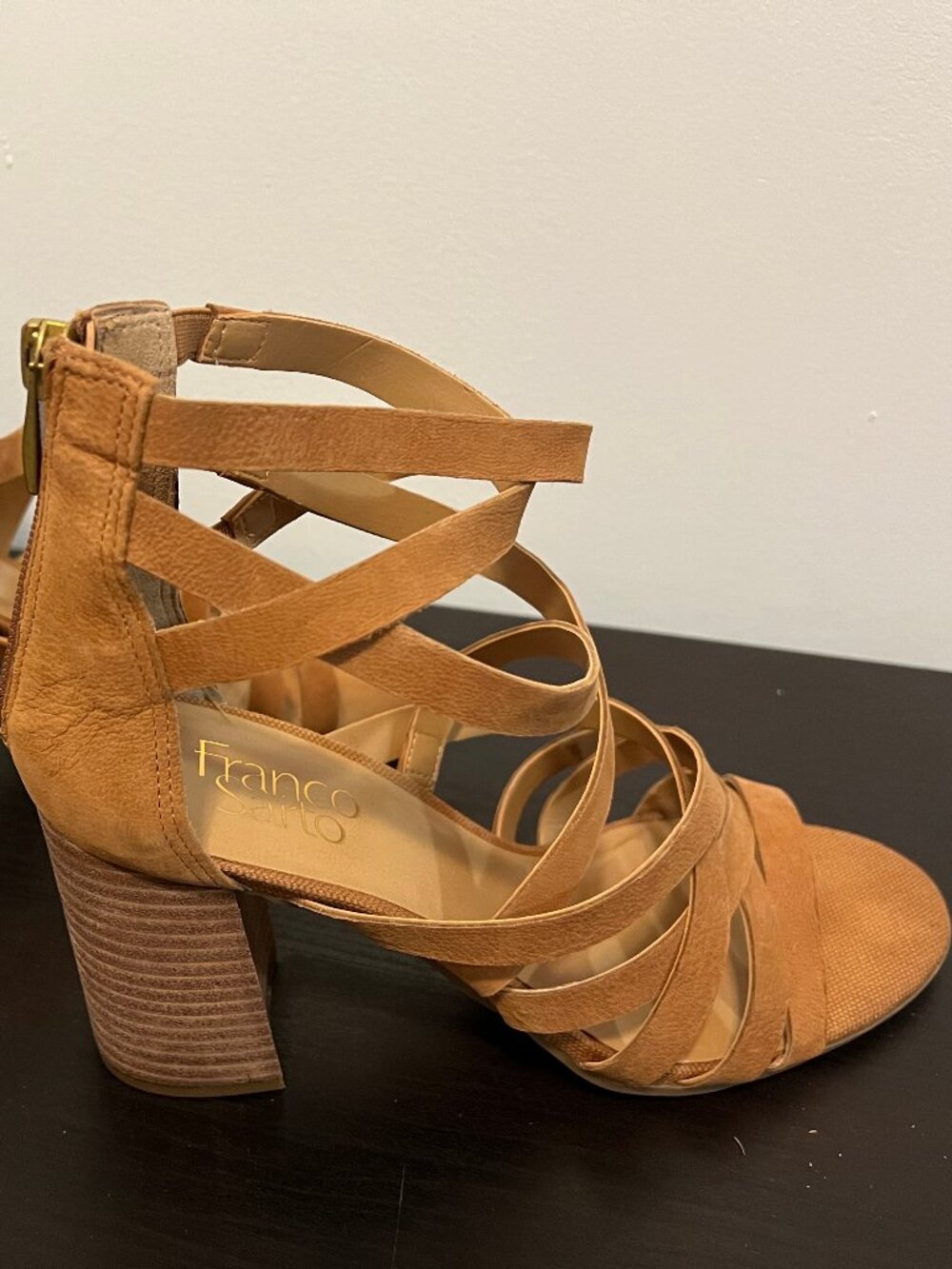Franco Sarto Madrid Biscuit Tan Leather Strappy Block Heel Sandals 8.5